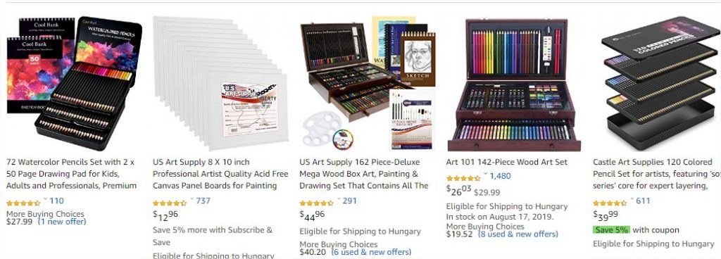 Nézzük csak meg az Amazon-on! „artists supplies” keresőszóra